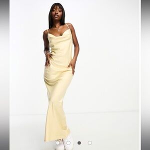 Threadbare Yellow Satin Midi Dress